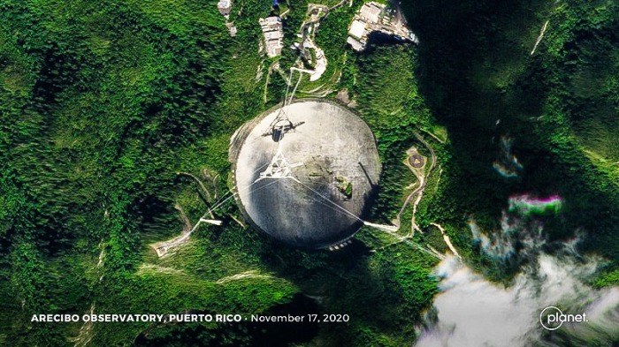 Arecibo Observatory Seen from Above Showing Damage
